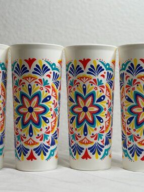 Tupperware Tumblers Set of 4 – 16 oz Floral Mandala Cups